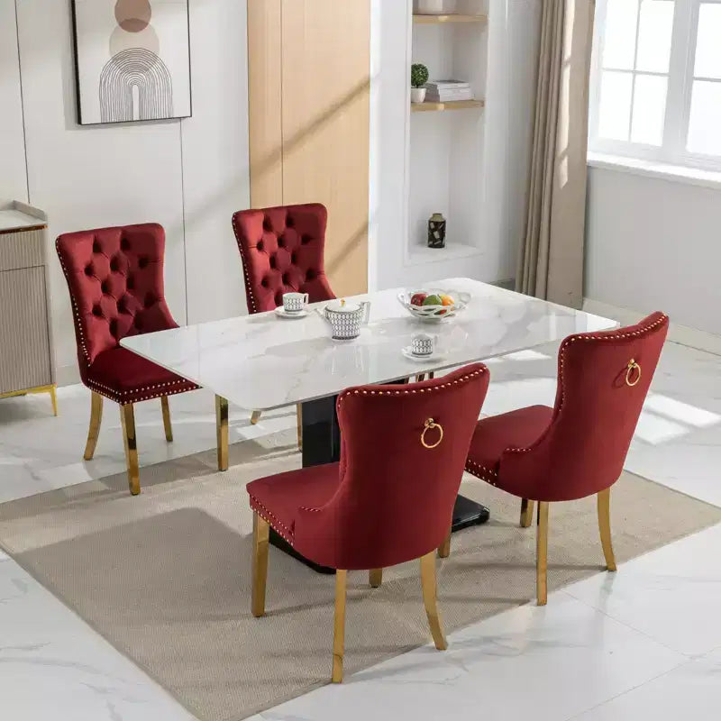 Okak Modern Comfy Dining Chairs Set of 2, Tufted Velvet Upholstery Kitchen Chairs with Chrome Stainless Metal Legs & Nailhead Trim