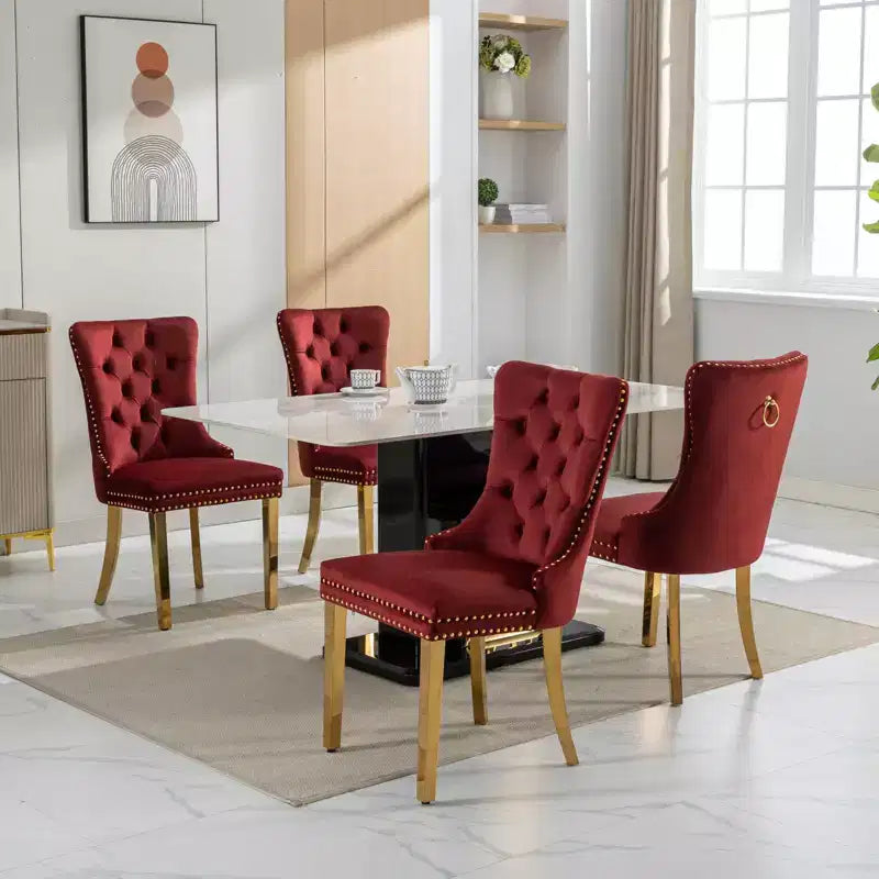Okak Modern Comfy Dining Chairs Set of 2, Tufted Velvet Upholstery Kitchen Chairs with Chrome Stainless Metal Legs & Nailhead Trim