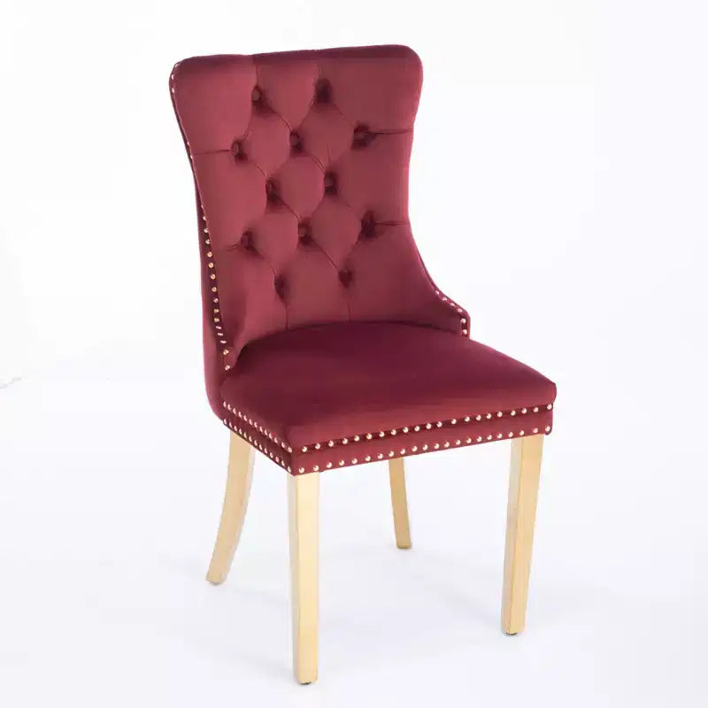 Okak Modern Comfy Dining Chairs Set of 2, Tufted Velvet Upholstery Kitchen Chairs with Chrome Stainless Metal Legs & Nailhead Trim