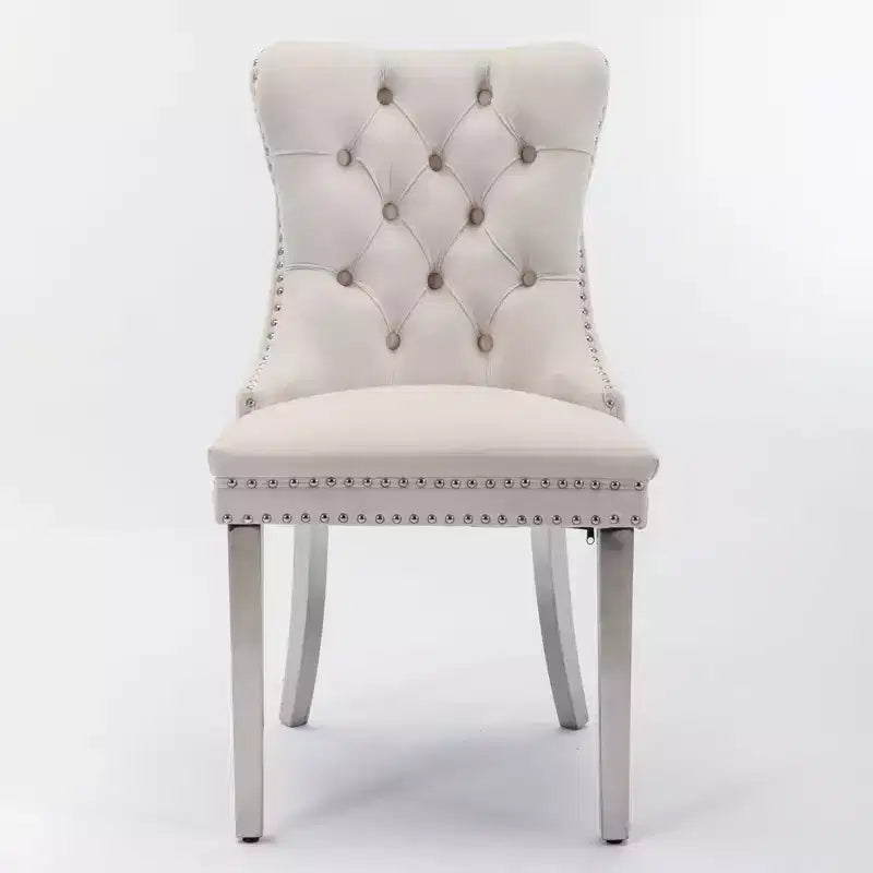 Okak Modern Comfy Dining Chairs Set of 2, Tufted Velvet Upholstery Kitchen Chairs with Chrome Stainless Metal Legs & Nailhead Trim