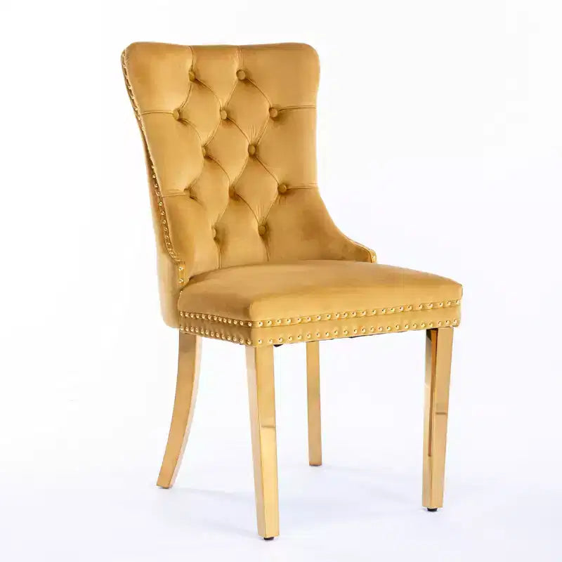 Okak Modern Comfy Dining Chairs Set of 2, Tufted Velvet Upholstery Kitchen Chairs with Chrome Stainless Metal Legs & Nailhead Trim