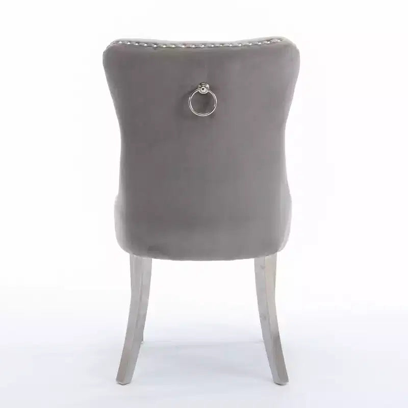 Okak Modern Comfy Dining Chairs Set of 2, Tufted Velvet Upholstery Kitchen Chairs with Chrome Stainless Metal Legs & Nailhead Trim