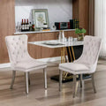 Okak Modern Comfy Dining Chairs Set of 2, Tufted Velvet Upholstery Kitchen Chairs with Chrome Stainless Metal Legs & Nailhead Trim