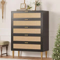 Acekool Tall Rattan 5-Drawer Dresser  Space-Saving Vertical Storage with Metal Accents