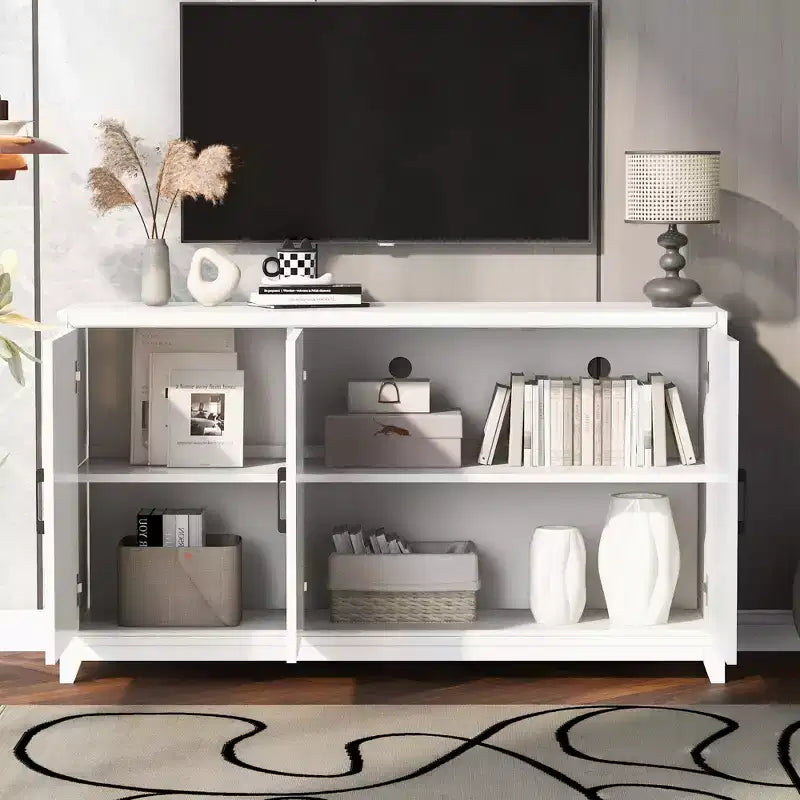 CLIHOME Modern TV Stand for TVs up to 65, Entertainment Center Media Console Cabinet with 2 Spacious Storage Space