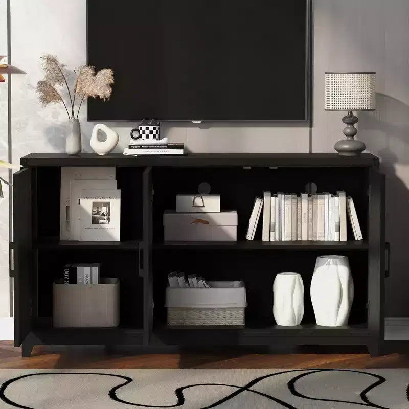 CLIHOME Modern TV Stand for TVs up to 65, Entertainment Center Media Console Cabinet with 2 Spacious Storage Space
