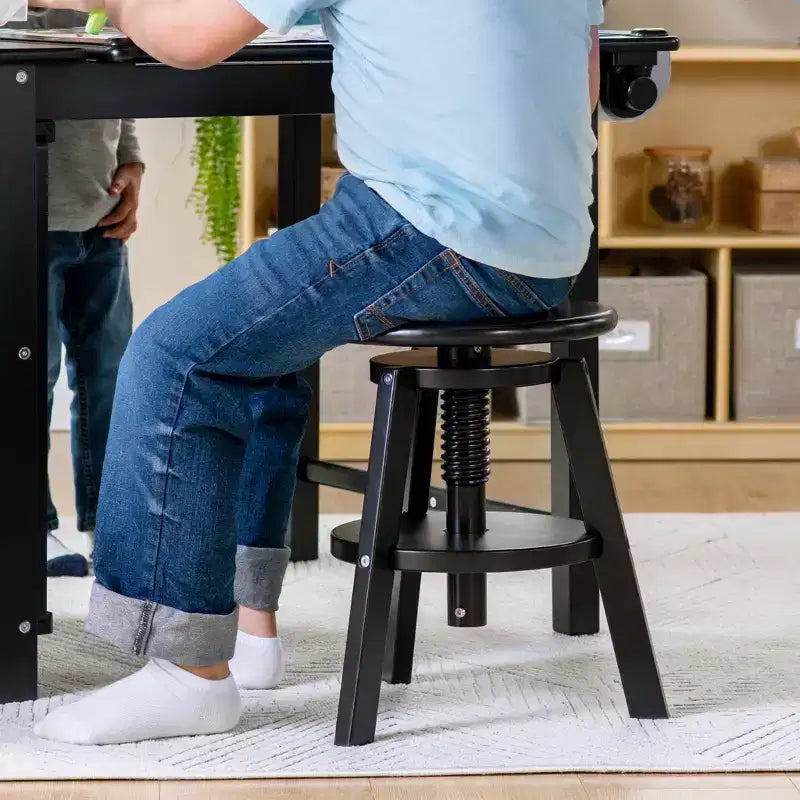Guidecraft Adjustable Drafting Wooden Stool- Drafting Chair for Kids, 16in-18in | Toddler Swivel Stool for Kids' Art Studio, Classroom Seating