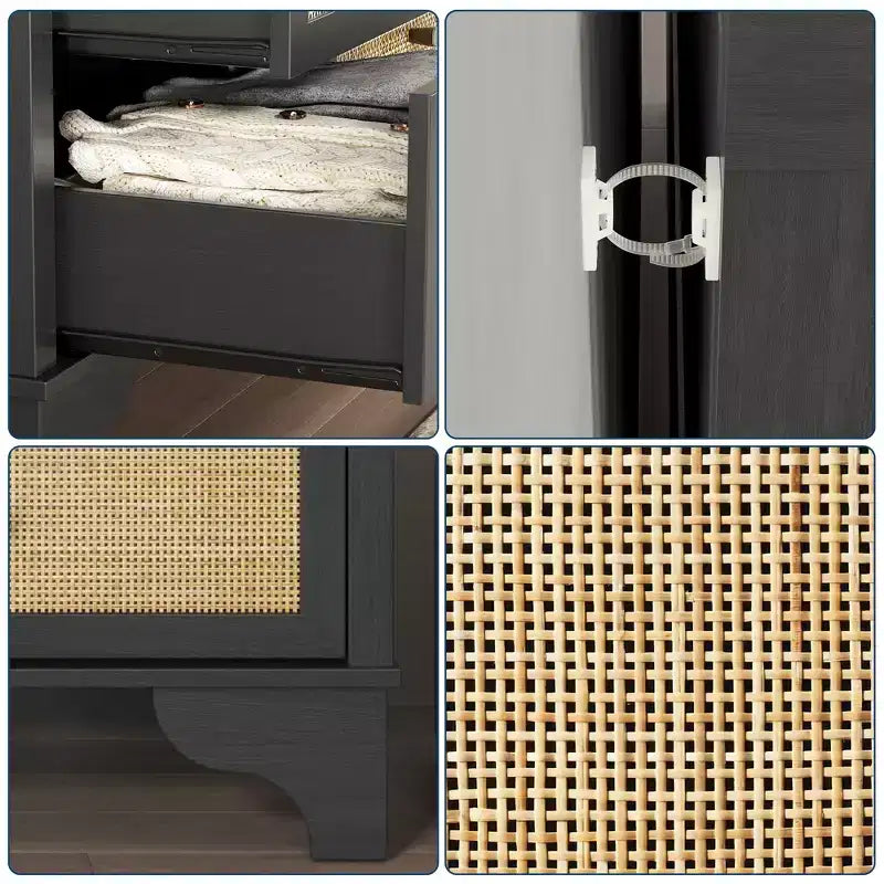 7 Drawers Dresser, Natural Rattan Modern Wood Dressers & Chest of Drawers for Bedroom, Wide Storage Dressers Organizer Deep Drawers