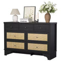 7 Drawers Dresser, Natural Rattan Modern Wood Dressers & Chest of Drawers for Bedroom, Wide Storage Dressers Organizer Deep Drawers