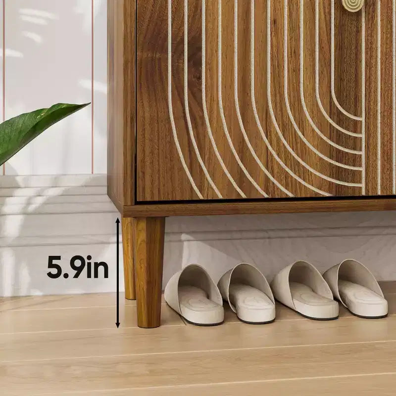 GDFStudio Mid-Century Modern Shoe Storage Cabinet with 2 Flip Doors and Metal Handles