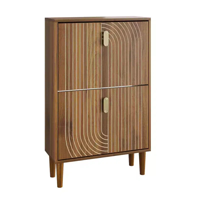 GDFStudio Mid-Century Modern Shoe Storage Cabinet with 2 Flip Doors and Metal Handles