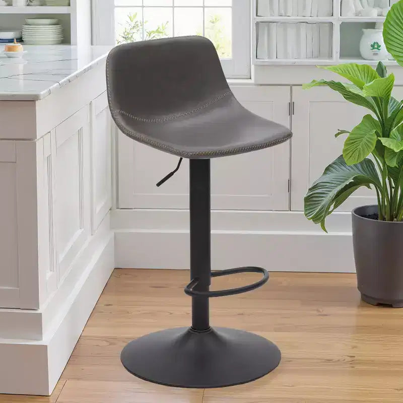 MAYEERTY Gray Adjustable Swivel Bar Stools Set of 2, Modern PU Leather with Back Support for Kitchen Island