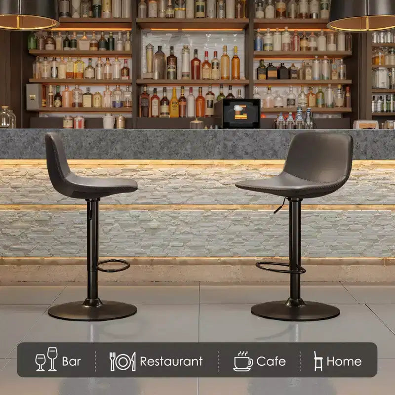 MAYEERTY Gray Adjustable Swivel Bar Stools Set of 2, Modern PU Leather with Back Support for Kitchen Island