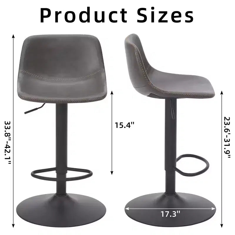 MAYEERTY Gray Adjustable Swivel Bar Stools Set of 2, Modern PU Leather with Back Support for Kitchen Island