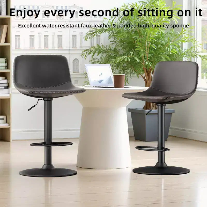 MAYEERTY Gray Adjustable Swivel Bar Stools Set of 2, Modern PU Leather with Back Support for Kitchen Island