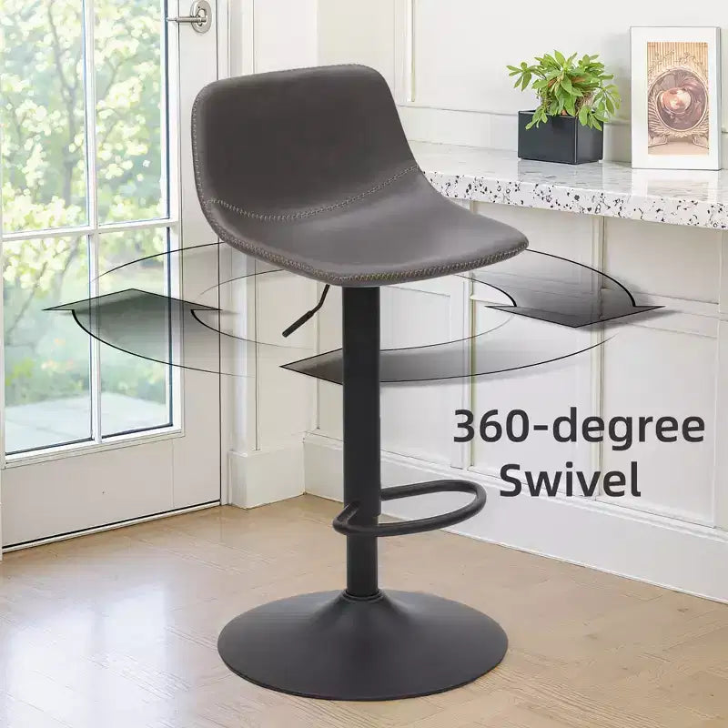 MAYEERTY Gray Adjustable Swivel Bar Stools Set of 2, Modern PU Leather with Back Support for Kitchen Island