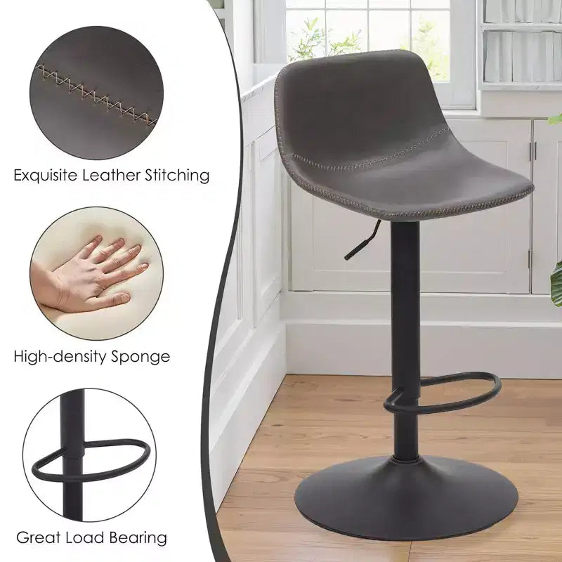 MAYEERTY Gray Adjustable Swivel Bar Stools Set of 2, Modern PU Leather with Back Support for Kitchen Island