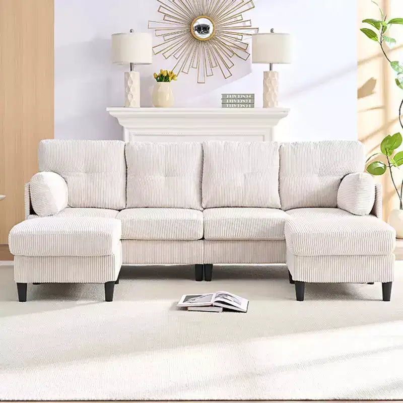 Mjkone Corduroy U-Shape Modular Convertible Sectional Sofa Couch,Upholstered 4-Seater Sofa with Movable Ottoman