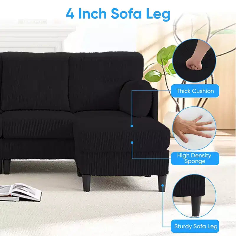 Mjkone Corduroy U-Shape Modular Convertible Sectional Sofa Couch,Upholstered 4-Seater Sofa with Movable Ottoman