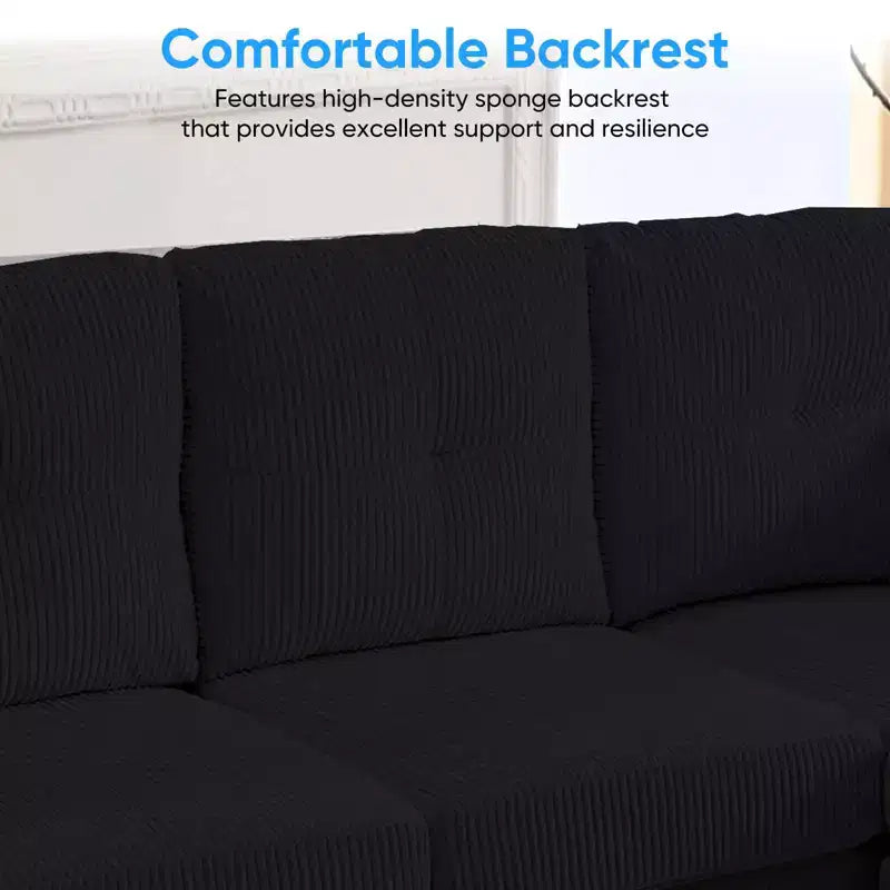 Mjkone Corduroy U-Shape Modular Convertible Sectional Sofa Couch,Upholstered 4-Seater Sofa with Movable Ottoman