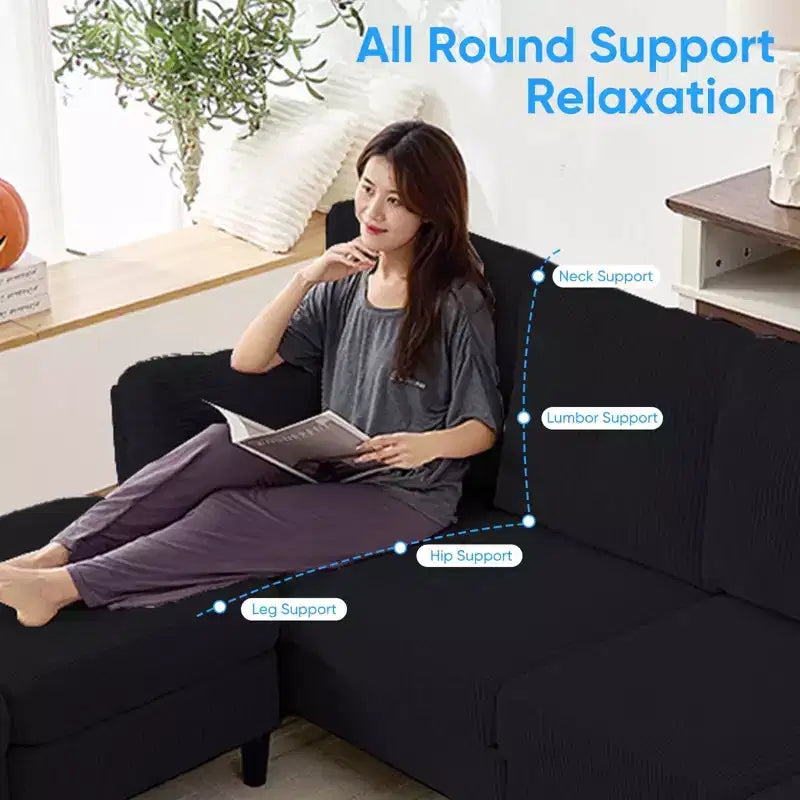 Mjkone Corduroy U-Shape Modular Convertible Sectional Sofa Couch,Upholstered 4-Seater Sofa with Movable Ottoman