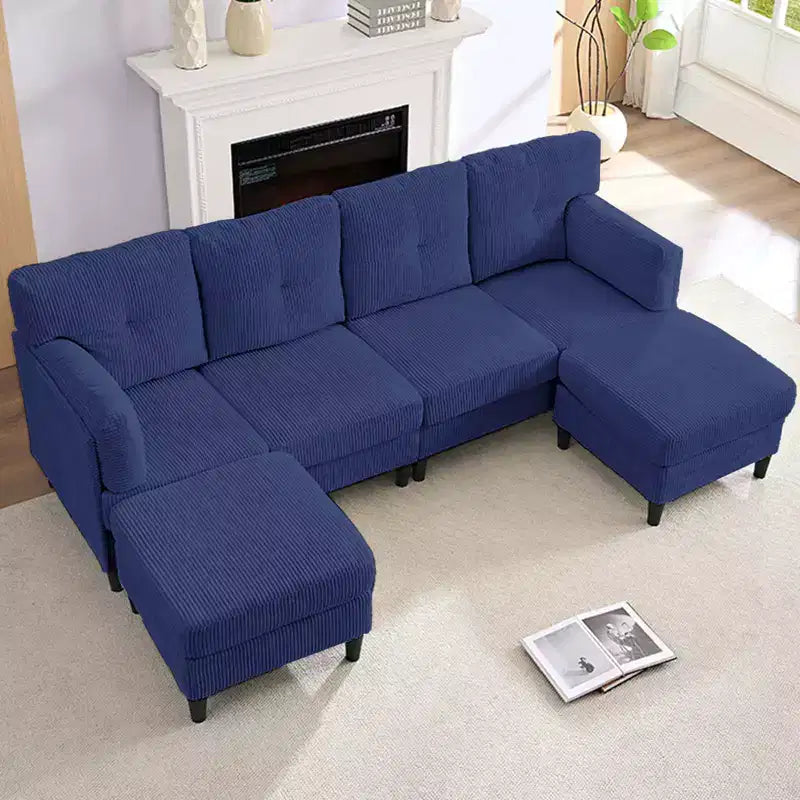 Mjkone Corduroy U-Shape Modular Convertible Sectional Sofa Couch,Upholstered 4-Seater Sofa with Movable Ottoman