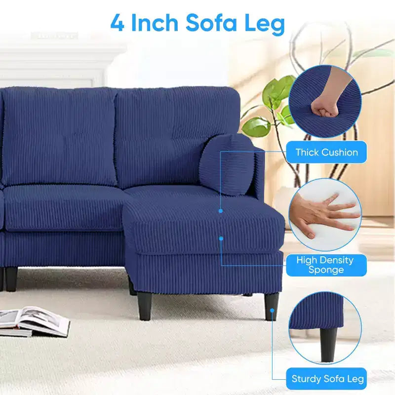 Mjkone Corduroy U-Shape Modular Convertible Sectional Sofa Couch,Upholstered 4-Seater Sofa with Movable Ottoman