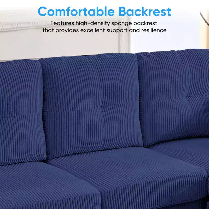 Mjkone Corduroy U-Shape Modular Convertible Sectional Sofa Couch,Upholstered 4-Seater Sofa with Movable Ottoman
