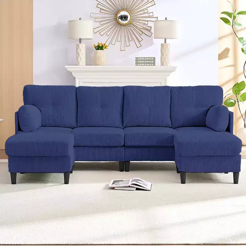 Mjkone Corduroy U-Shape Modular Convertible Sectional Sofa Couch,Upholstered 4-Seater Sofa with Movable Ottoman