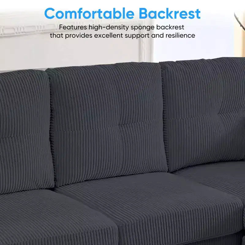 Mjkone Corduroy U-Shape Modular Convertible Sectional Sofa Couch,Upholstered 4-Seater Sofa with Movable Ottoman