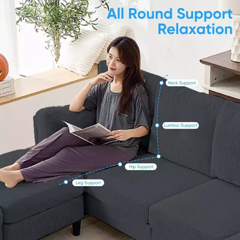 Mjkone Corduroy U-Shape Modular Convertible Sectional Sofa Couch,Upholstered 4-Seater Sofa with Movable Ottoman