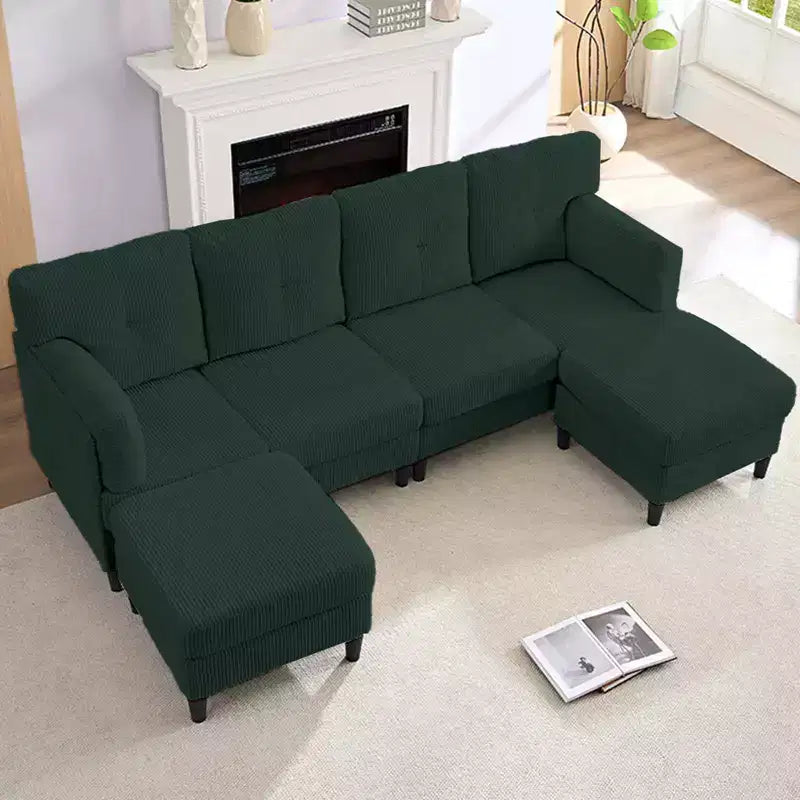 Mjkone Corduroy U-Shape Modular Convertible Sectional Sofa Couch,Upholstered 4-Seater Sofa with Movable Ottoman