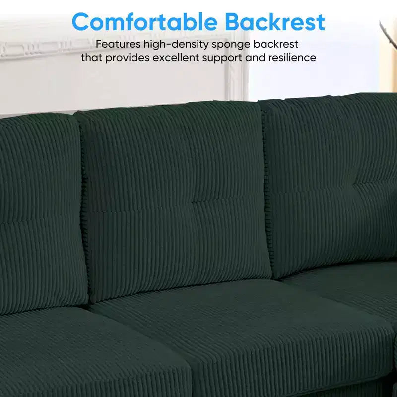 Mjkone Corduroy U-Shape Modular Convertible Sectional Sofa Couch,Upholstered 4-Seater Sofa with Movable Ottoman