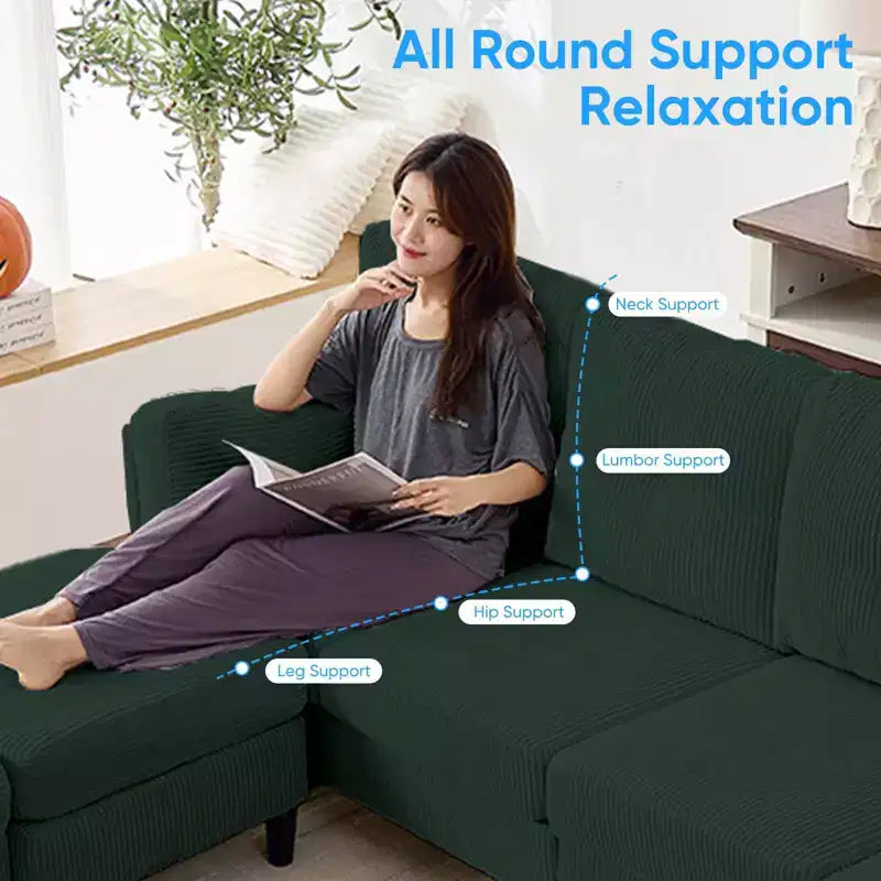 Mjkone Corduroy U-Shape Modular Convertible Sectional Sofa Couch,Upholstered 4-Seater Sofa with Movable Ottoman