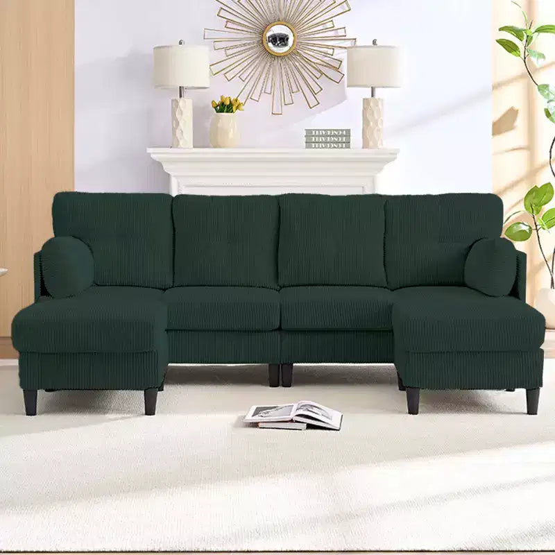 Mjkone Corduroy U-Shape Modular Convertible Sectional Sofa Couch,Upholstered 4-Seater Sofa with Movable Ottoman