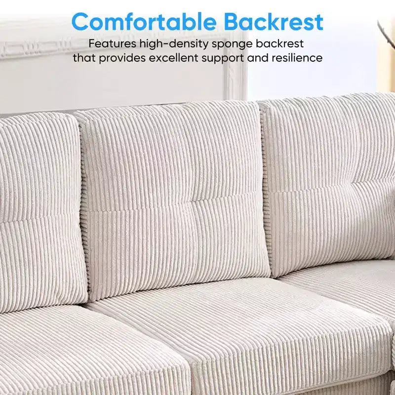 Mjkone Corduroy U-Shape Modular Convertible Sectional Sofa Couch,Upholstered 4-Seater Sofa with Movable Ottoman