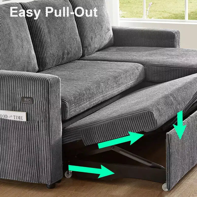 Dyonery L-Shaped Couch Sectional Sleeper Sofa with Reclining Backrest 81 Sleeper Sofa with Pull Out Bed,Reversible Storage Sofa,Tool-Free Assembly