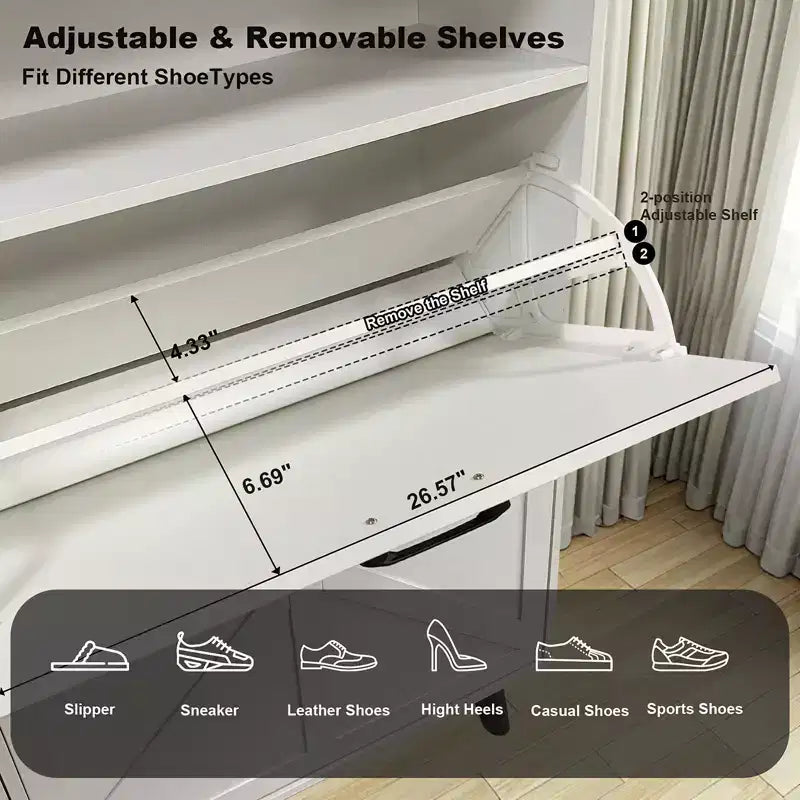 CuisinSmart Shoe Cabinet, 4-Door Flip-Up Shoe Organizer with Drawers & Adjustable Shelves, Freestanding Shoe Storage Cabinet for Living Room, Hallway