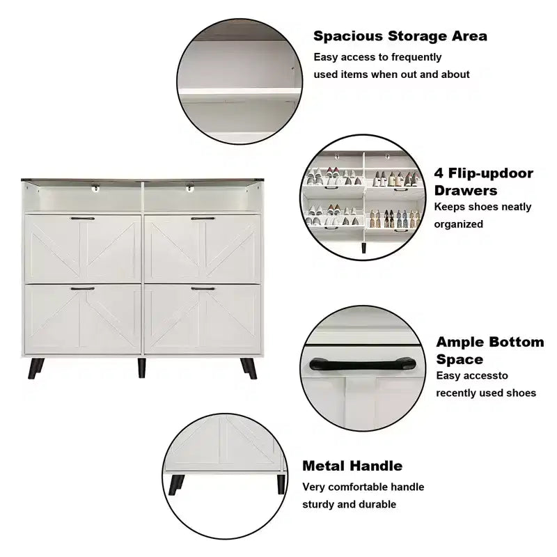 CuisinSmart Shoe Cabinet, 4-Door Flip-Up Shoe Organizer with Drawers & Adjustable Shelves, Freestanding Shoe Storage Cabinet for Living Room, Hallway