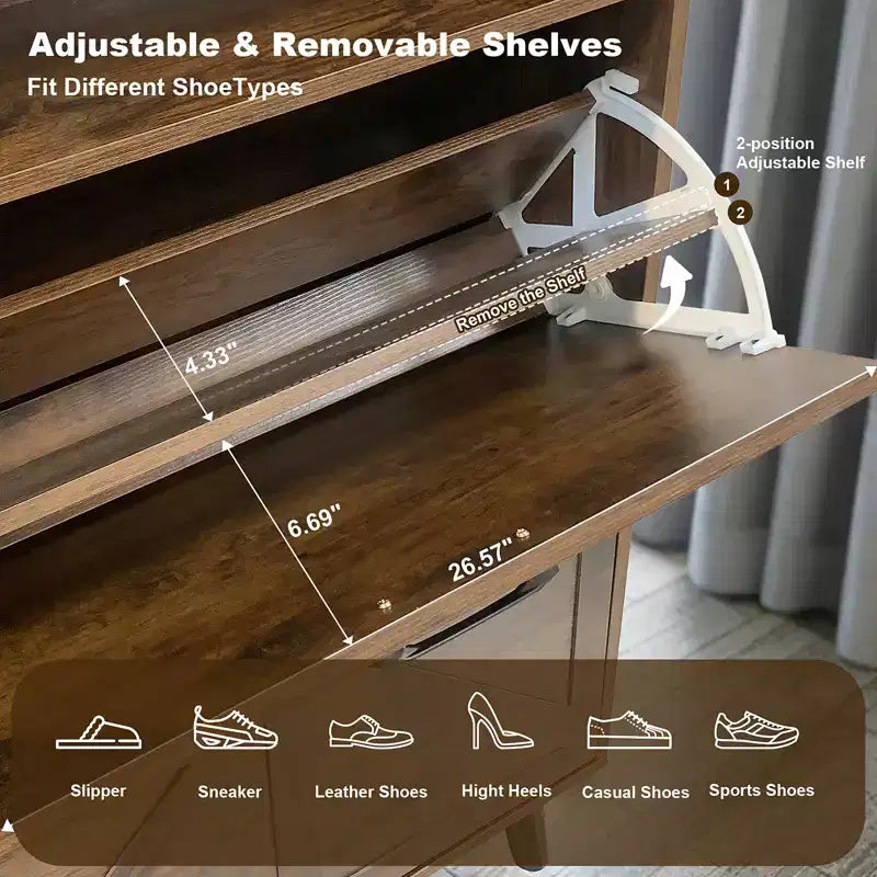 CuisinSmart Shoe Cabinet, 4-Door Flip-Up Shoe Organizer with Drawers & Adjustable Shelves, Freestanding Shoe Storage Cabinet for Living Room, Hallway