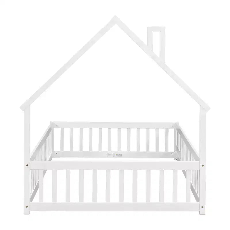 MAYEERTY Full House-shaped Headboard Floor Bed with Fence White