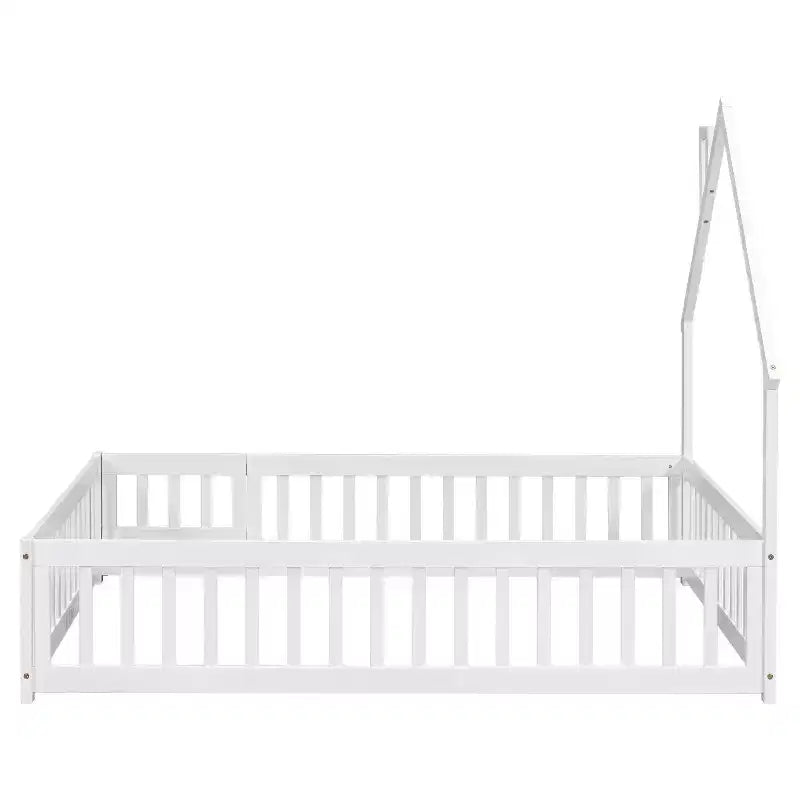 MAYEERTY Full House-shaped Headboard Floor Bed with Fence White