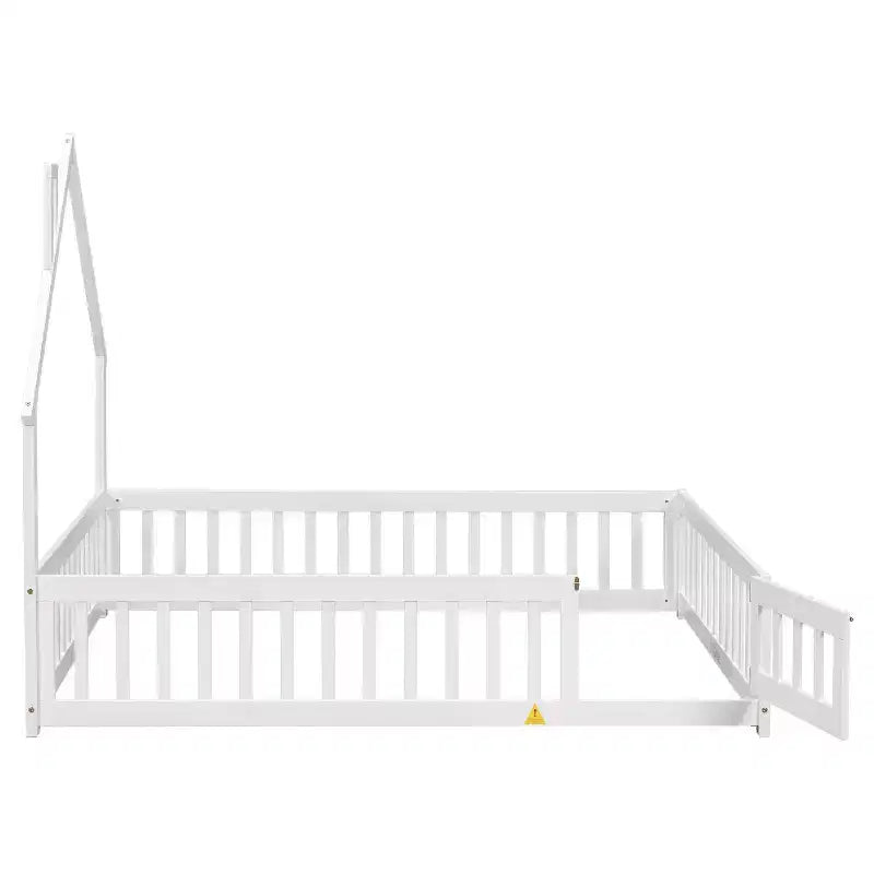 MAYEERTY Full House-shaped Headboard Floor Bed with Fence White