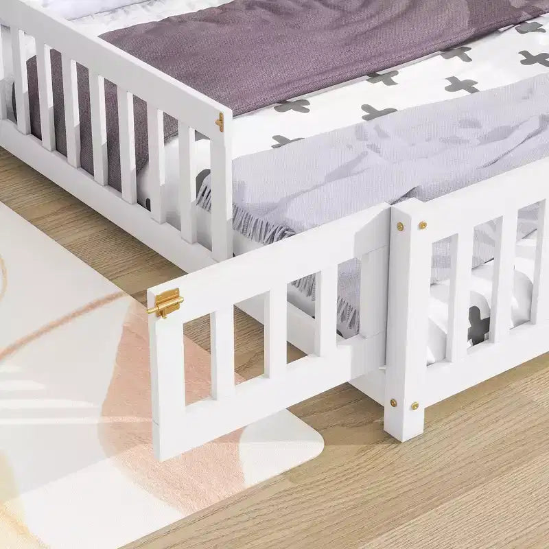 MAYEERTY Full House-shaped Headboard Floor Bed with Fence White