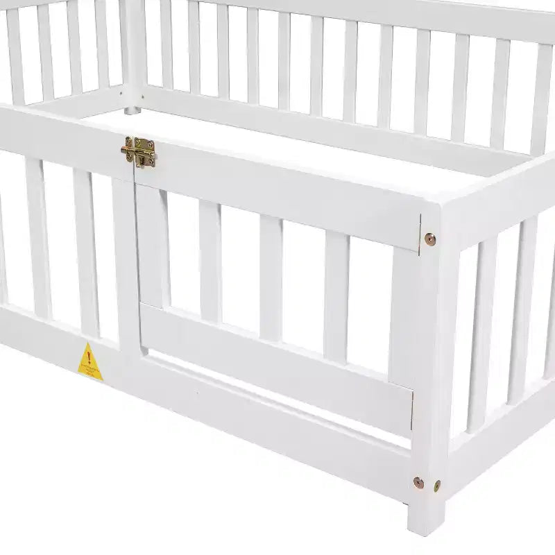 MAYEERTY Full House-shaped Headboard Floor Bed with Fence White