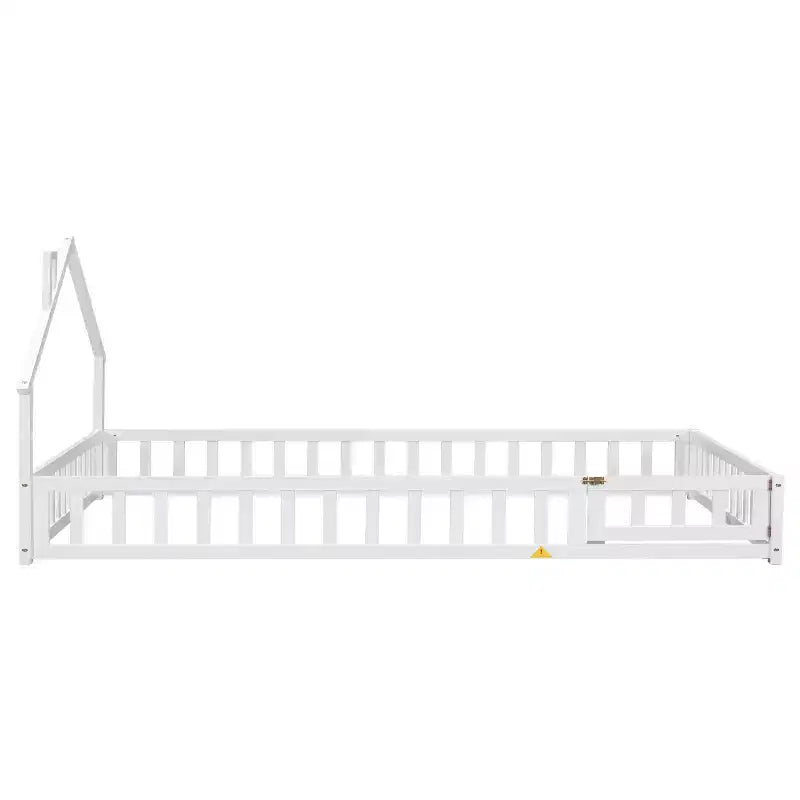 MAYEERTY Full House-shaped Headboard Floor Bed with Fence White