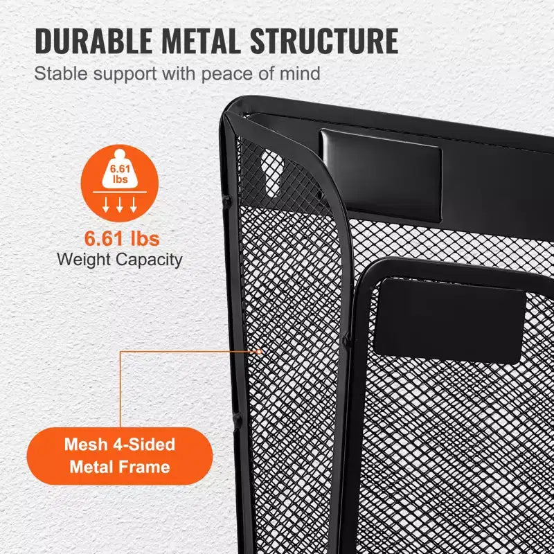 VEVOR File Wall Rack, Three-Piece 1 Pocket Mesh Wall File Holder, Wall Mounted Magazine Mail Paper & Document Storage Folder, Black