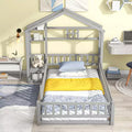 MAYEERTY Twin House Shape Headboard Floor Bed with Guardrails Gray