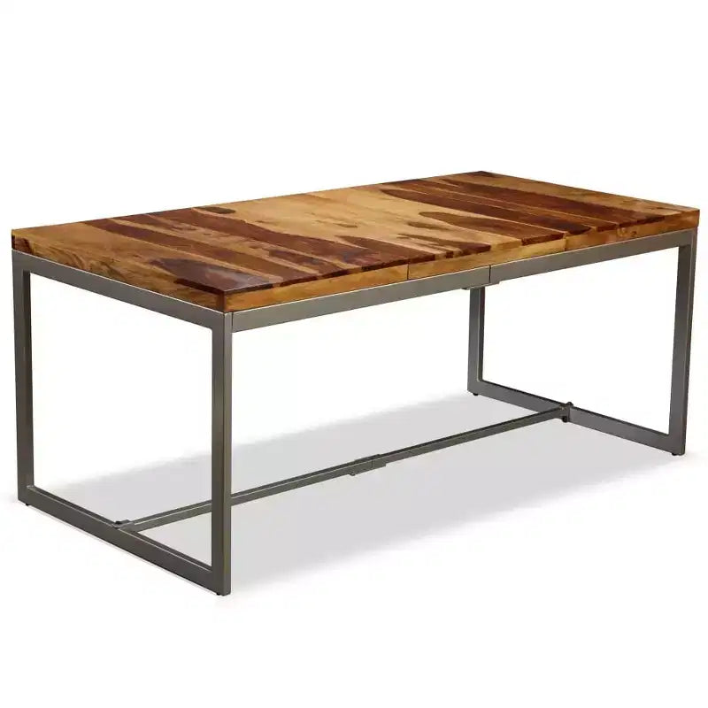 vidaXL Dining Table Brown and Black Sheesham Wood and Powder-Coated Steel