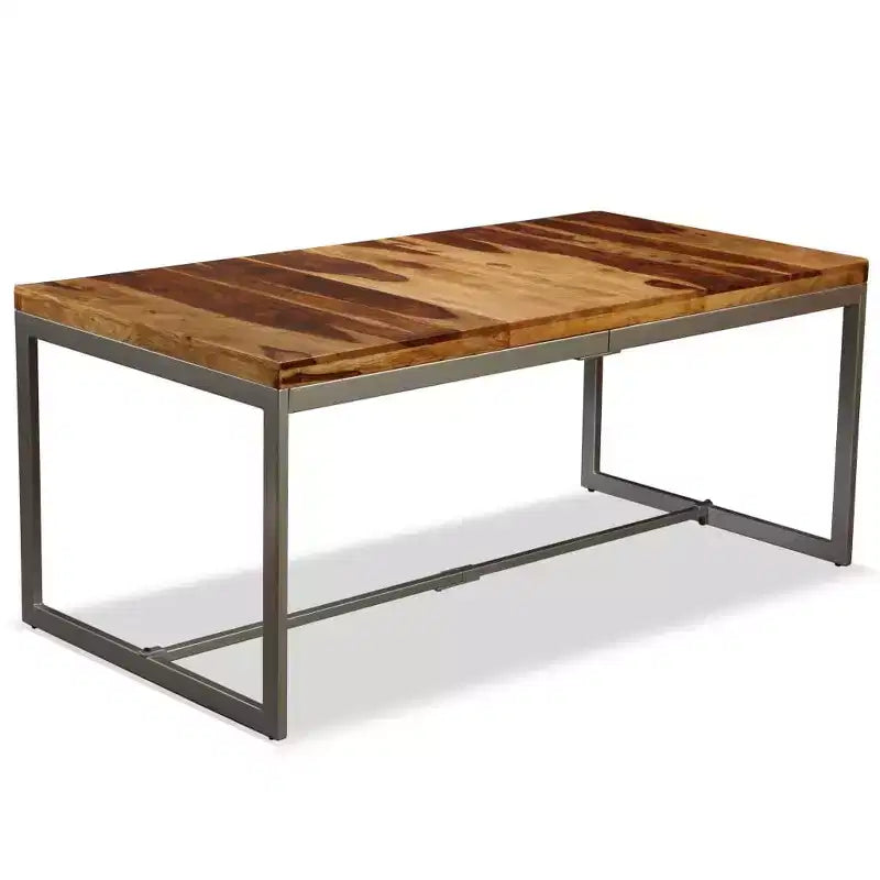 vidaXL Dining Table Brown and Black Sheesham Wood and Powder-Coated Steel